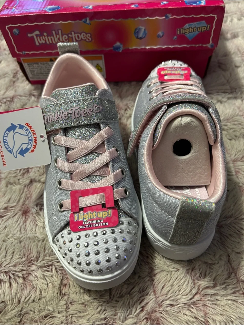 Skechers Twinkle Toes Light  Up Silver Glitter Sneakers  size 2.5